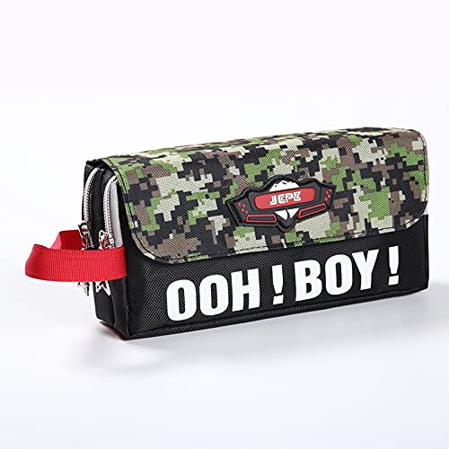 Camouflage canvas pencil case School stationery Storage bag for boys Pencil cases Large capacity pen bag Double-layer pen case B3