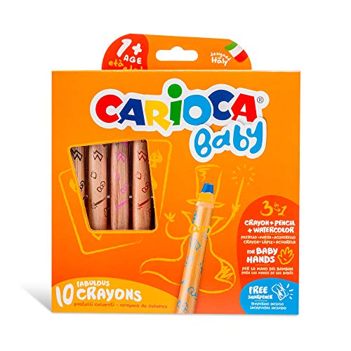 Carioca Baby Crayons 3in1 | Super Lápices de Colores 3 en 1, Lápices de Colores, Acuarelas y Ceras, Todo en 1. Colores Surtidos, 10 Uds.