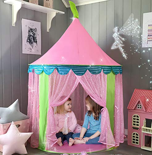 Carpa para niños + Luces de una Estrella Castillo de Princesa para niñas- Glitter Castle Pop Up Play Carpa Tote Bag - Niños Playhouse Toy para Juegos de Interior y Exterior 41 "X 55" (DxH)