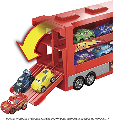 Cars- CAMION Mack MINIRACER Incluye 5 MINIS Capacidad para 16, Multicolor (Mattel GWN55)