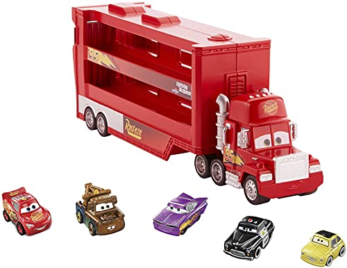 Cars- CAMION Mack MINIRACER Incluye 5 MINIS Capacidad para 16, Multicolor (Mattel GWN55)