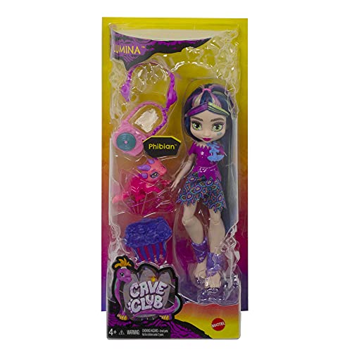 Cave Club Lumina, muñeca con accesorios de juguete para el pelo y de moda, incluye mascota (Mattel GXM14)