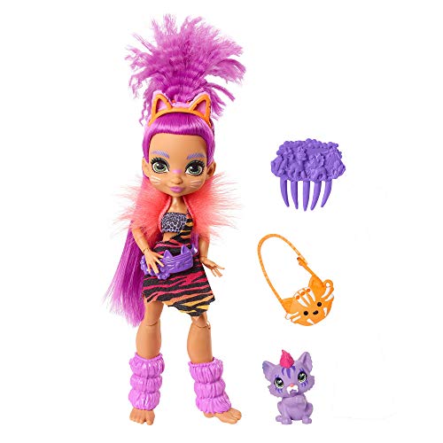 Cave Club Muñeca Roaralai, muñeca prehistórica con mascota y accesorios (Mattel GNL84)