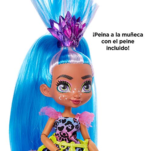 Cave Club Muñeca Tella, muñeca prehistórica con mascota y accesorios (Mattel GNL86)