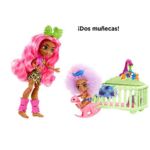 Cave Club Muñecas Pre-Históricas Pack 2 Fernessa y Furrah, muñecas con mascotas y accesorios (Mattel GNL92)