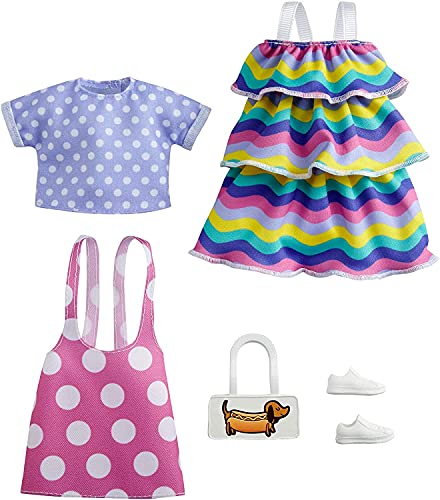 CDU Barbie Pack 2 looks de moda: ropa y accesorios de muñeca con motivo de arcoiris y lunares (Mattel GRC87)