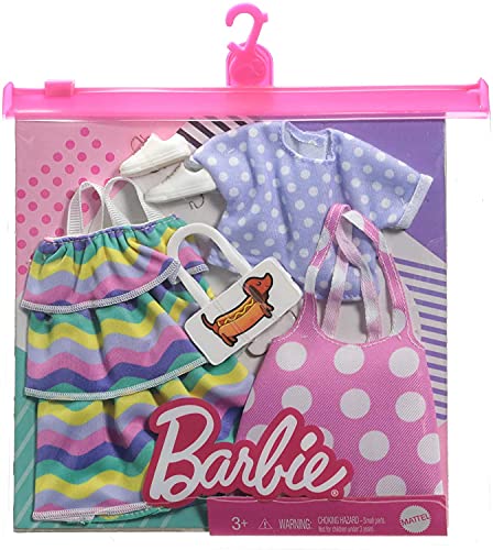 CDU Barbie Pack 2 looks de moda: ropa y accesorios de muñeca con motivo de arcoiris y lunares (Mattel GRC87)