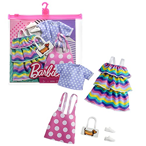 CDU Barbie Pack 2 looks de moda: ropa y accesorios de muñeca con motivo de arcoiris y lunares (Mattel GRC87)