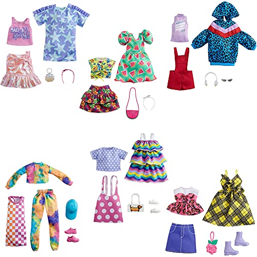 CDU Barbie Pack 2 looks de moda: ropa y accesorios de muñeca con peto y vestido sudadera de leopardo (Mattel GRC86)