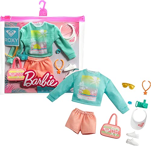 CDU Barbie Pack de Moda Licencia Roxy: Jersey y Shorts, Ropa de muñeca (Mattel GRD59)