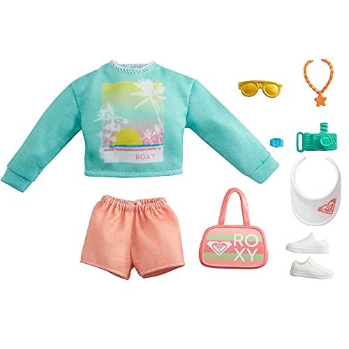 CDU Barbie Pack de Moda Licencia Roxy: Jersey y Shorts, Ropa de muñeca (Mattel GRD59)