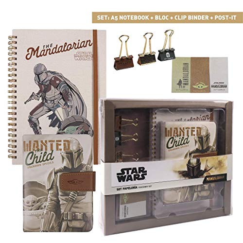 CERDÁ LIFE'S LITTLE MOMENTS Set de Papelería de Mandalorian The Child con Cuaderno, Bloc de Notas, Adhesivos y Clips-Licencia Oficial Star Wars, Mujeres, Multicolor, Mediano