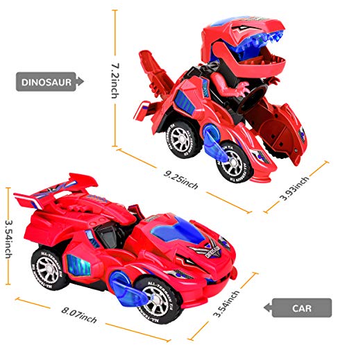 CestMall Coche de Dinosaurio Transformador con luz LED Música, Juguetes de Dinosaurio Coche con batería Rueda Universal Flexible Dinosaurio LED Coche para niños Juguetes para Regalos de cumpleaños