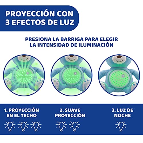 Chicco Baby Bear Oso Primeros Sueños de Peluche, Osito Proyector de Luces con Efectos Luminosos, Melodías Relajantes y Luz de Noche – Peluche para Bebés Recién Nacidos, Color Azul