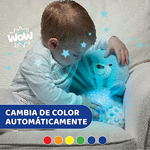 Chicco Baby Bear Oso Primeros Sueños de Peluche, Osito Proyector de Luces con Efectos Luminosos, Melodías Relajantes y Luz de Noche – Peluche para Bebés Recién Nacidos, Color Azul