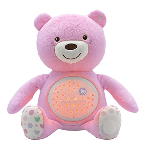 Chicco Baby Bear Oso Primeros Sueños de Peluche, Osito Proyector de Luces con Efectos Luminosos, Melodías Relajantes y Luz de Noche – Peluche para Bebés Recién Nacidos, Color Rosa