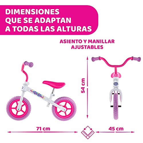 Chicco Bicicleta sin Pedales First Bike para Niños de 2 a 5 Años hasta 25 Kg, Bici para Aprender a Mantener el Equilibrio con Manillar y Sillín Ajustables, Color Rosa - para Niños de 2 a 5 Años