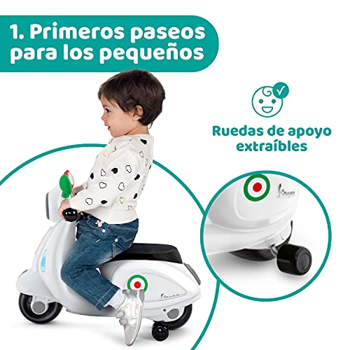 Chicco - Caballete en forma de Vespa Primavera con detalles y sonidos realistas para una experiencia Vespa de 360 grados, 36x28x42cm, funciona con 3 pilas AA de 1,5 V no incluidas, hasta 20 kg