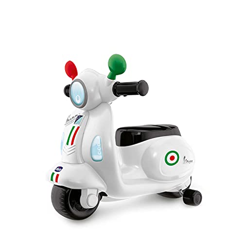 Chicco - Caballete en forma de Vespa Primavera con detalles y sonidos realistas para una experiencia Vespa de 360 grados, 36x28x42cm, funciona con 3 pilas AA de 1,5 V no incluidas, hasta 20 kg