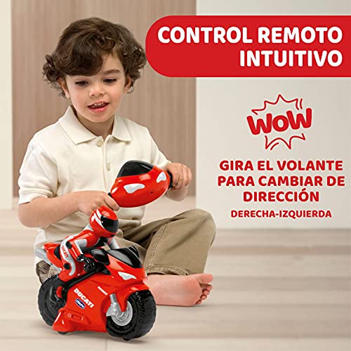 Chicco Ducati 119, Moto Teledirigida para Niños con Control Remoto Intuitivo en Forma de Manillar, Motocicleta Radiocontrol con Sonido de Bocina y Motor – Juguetes para Niños y Niñas de 2 a 6 Años