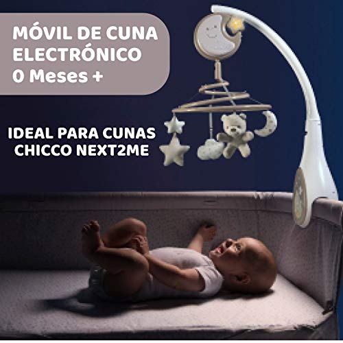 Chicco Next2Dreams Carrusel Móvil Bebé con Luces y Música - 3 en 1 Móvil Compatible con Cuna Next2Me o Minicunas Colecho/Viaje, Efectos de Sonido, Proyector de Luz Nocturna y Música Clásica, 0m+, Gris