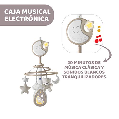 Chicco Next2Dreams Carrusel Móvil Bebé con Luces y Música - 3 en 1 Móvil Compatible con Cuna Next2Me o Minicunas Colecho/Viaje, Efectos de Sonido, Proyector de Luz Nocturna y Música Clásica, 0m+, Gris