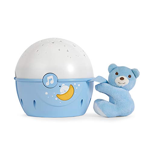 Chicco Next2Stars Luz de Noche Bebé con Peluche - Proyector con Luz de Estrellas para Cunas y Colechos, con Sensor de Sonido, 3 Efectos de Luz y Música 0+ Meses, Azul