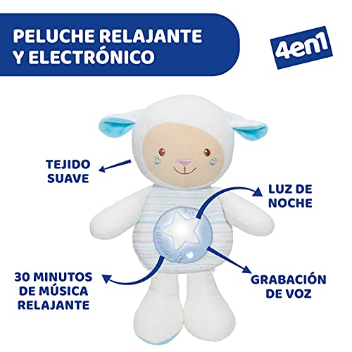 Chicco Oveja Dulces Nanas, Proyector de Luces con Música Relajante, Luz de Noche, Grabación de Voz y Sensor de Sueño – Peluche para Bebés Recién Nacidos, Color Azul