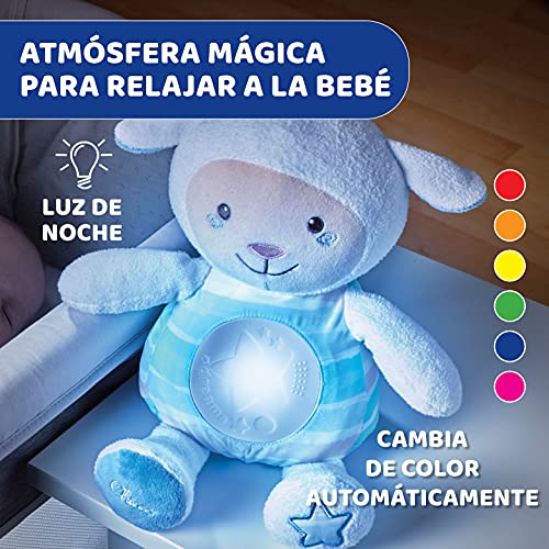 Chicco Oveja Dulces Nanas, Proyector de Luces con Música Relajante, Luz de Noche, Grabación de Voz y Sensor de Sueño – Peluche para Bebés Recién Nacidos, Color Azul