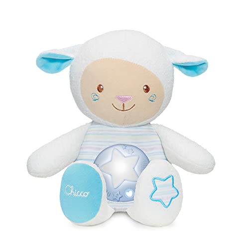 Chicco Oveja Dulces Nanas, Proyector de Luces con Música Relajante, Luz de Noche, Grabación de Voz y Sensor de Sueño – Peluche para Bebés Recién Nacidos, Color Azul