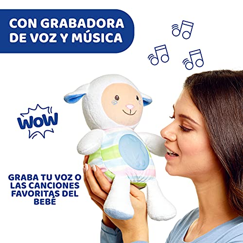 Chicco Oveja Dulces Nanas, Proyector de Luces con Música Relajante, Luz de Noche, Grabación de Voz y Sensor de Sueño – Peluche para Bebés Recién Nacidos, Color Azul