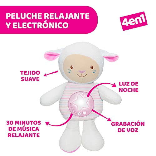 Chicco Oveja Dulces Nanas, Proyector de Luces con Música Relajante, Luz de Noche, Grabación de Voz y Sensor de Sueño – Peluche para Bebés Recién Nacidos, Color Rosa