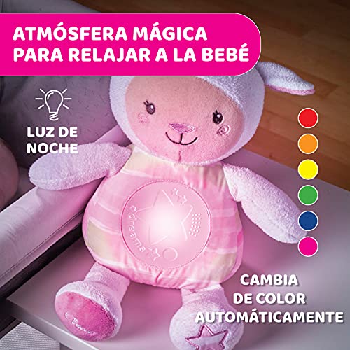 Chicco Oveja Dulces Nanas, Proyector de Luces con Música Relajante, Luz de Noche, Grabación de Voz y Sensor de Sueño – Peluche para Bebés Recién Nacidos, Color Rosa