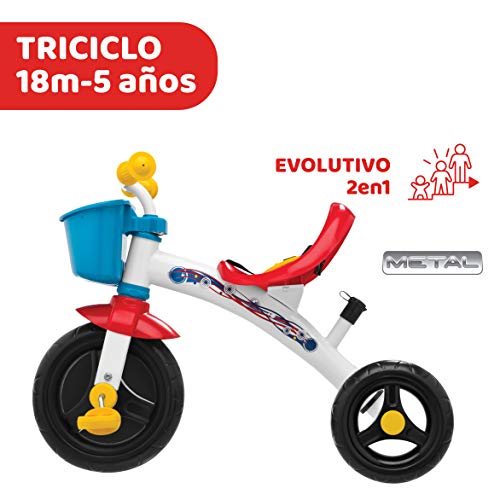 Chicco Triciclo U-GO 2en1, Triciclo para Niños con Mango de Altura Ajustable, Cinturón y Compartimento de Almacenaje – Juguetes para Niños de 18 Meses a 5 Años, Máx. 20 Kg, Color Blanco/Rojo