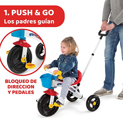 Chicco Triciclo U-GO 2en1, Triciclo para Niños con Mango de Altura Ajustable, Cinturón y Compartimento de Almacenaje – Juguetes para Niños de 18 Meses a 5 Años, Máx. 20 Kg, Color Blanco/Rojo