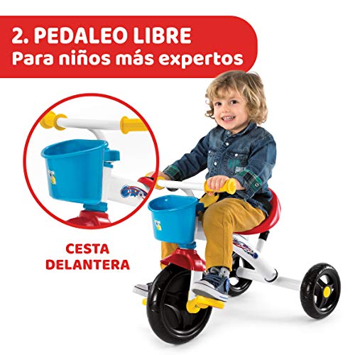 Chicco Triciclo U-GO 2en1, Triciclo para Niños con Mango de Altura Ajustable, Cinturón y Compartimento de Almacenaje – Juguetes para Niños de 18 Meses a 5 Años, Máx. 20 Kg, Color Blanco/Rojo