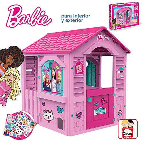 Chicos Casita infantil de exterior Barbie, color rosa con tejado fucsia (La Fábrica de Juguetes 89609)