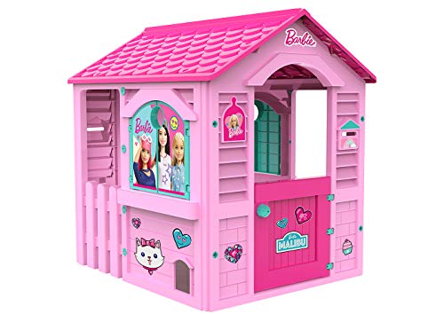 Chicos Casita infantil de exterior Barbie, color rosa con tejado fucsia (La Fábrica de Juguetes 89609)