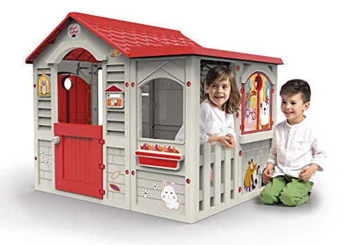 Chicos Casita Infantil de Exterior Grand Cottage XL, Color Beige con tejado Rojo, única (La Fábrica de Juguetes 89627)