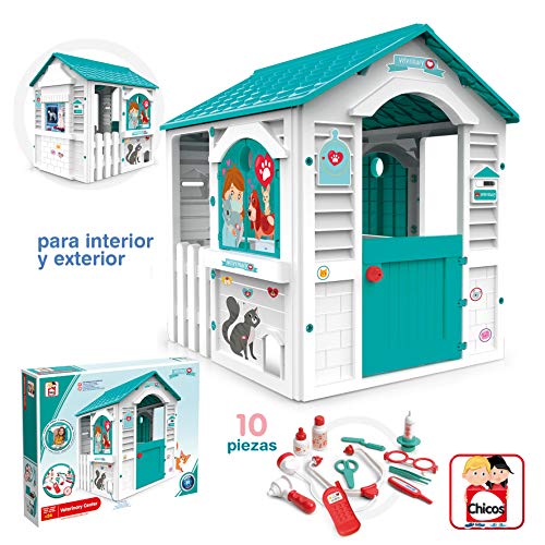 Chicos Centro Casita infantil de exterior. Incluye 11 accesorios de veterinario. A partir de 24 meses, color blanca y turquesa (89619)