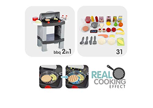 Chicos Cooking Plus 2en1 Barbacoa Infantil con Efecto de Cocina Real: Los Alimentos cambian de Color Cuando se cocinan en el fogón LED. Incluye 31 Accesorios. (FJNinco 85110)