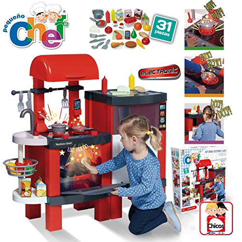 Chicos- Techno Chef Kitchen, Cocinita Infantil con Sonido y Luces, Incluye 31 Accesorios, a Partir de 3 Años, Medidas - 104.4 x 36.8 x 100 cm (Fabrica de Juguetes 85015)