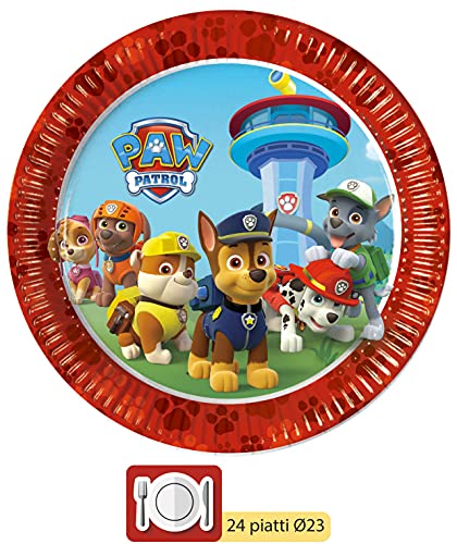 Ciao- Kit Mesa Fiesta Party Patrulla Canina Paw Patrol Let's Roll para 24 personas (112 piezas: 24 platos de papel Ø23cm, 24 platos de papel Ø20cm, 24 vasos 200ml, 40 servilletas de papel), Y4625