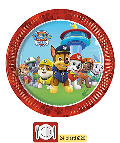 Ciao- Kit Mesa Fiesta Party Patrulla Canina Paw Patrol Let's Roll para 24 personas (112 piezas: 24 platos de papel Ø23cm, 24 platos de papel Ø20cm, 24 vasos 200ml, 40 servilletas de papel), Y4625