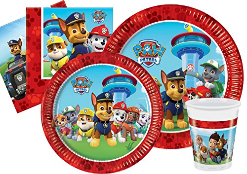 Ciao- Kit Mesa Fiesta Party Patrulla Canina Paw Patrol Let's Roll para 24 personas (112 piezas: 24 platos de papel Ø23cm, 24 platos de papel Ø20cm, 24 vasos 200ml, 40 servilletas de papel), Y4625