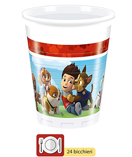 Ciao- Kit Mesa Fiesta Party Patrulla Canina Paw Patrol Let's Roll para 24 personas (112 piezas: 24 platos de papel Ø23cm, 24 platos de papel Ø20cm, 24 vasos 200ml, 40 servilletas de papel), Y4625