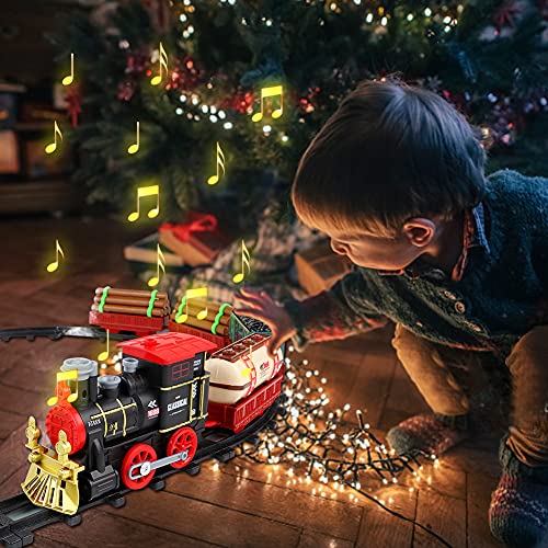 Circuito de tren de Navidad para niños con faro, sonidos realistas, tren eléctrico, juguete ideal para niños y decoración de Navidad