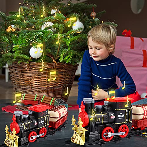 Circuito de tren de Navidad para niños con faro, sonidos realistas, tren eléctrico, juguete ideal para niños y decoración de Navidad