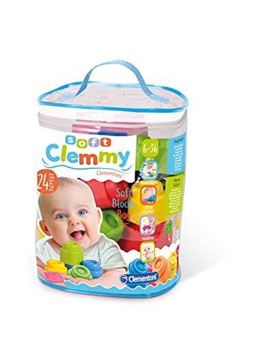 Clementoni-14889 - Soft Clemmy Bolsa 24 bloques - construcciones blanditas para bebé a partir de 6 meses