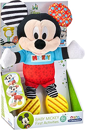 Clementoni-17165 - Baby Mickey Peluche Texturas - peluche Disney para bebés a partir de 6 meses